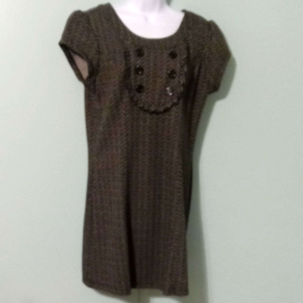 Be Bop Dress Black White Zig Zag Pattern Ruffle Size Large Cap Sleeves